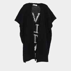 Pre Owned Valentino Black Chunky Knit VLTN Intarsia Cardigan M