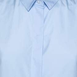 Pre Owned Valentino Blue Cotton Gathered Hem Detail Button Front Shirt M