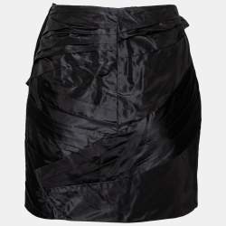 Pre Owned Valentino Black Silk Pleated Bow Embellished Mini Skirt L