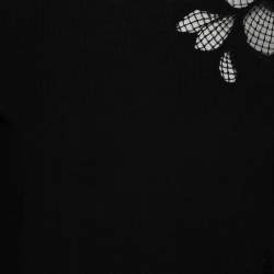Pre Owned Valentino Black Knit Floral Bead Embellished Long Sleeve Top M