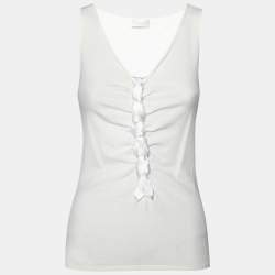 Pre Owned Valentino Off White Knit Braided Front Sleeveless Top M