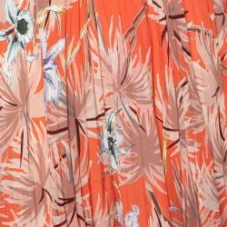 Pre Owned Valentino Orange Floral Printed Pleated Flared Mini Skirt M