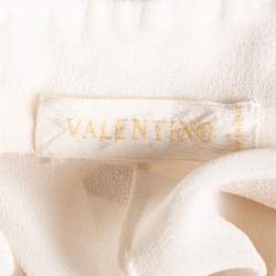 Pre Owned Valentino Cream Crepe Ruffle Detail Button Front Long Sleeve Blouse L