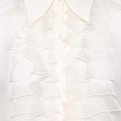 Pre Owned Valentino Cream Crepe Ruffle Detail Button Front Long Sleeve Blouse L