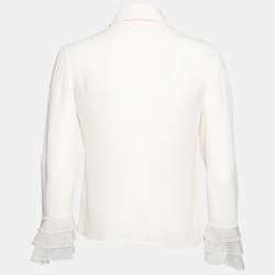 Pre Owned Valentino Cream Crepe Ruffle Detail Button Front Long Sleeve Blouse L