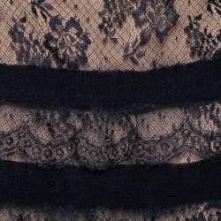 Pre Owned Valentino Blue and Beige Ruffle Trim Lace Skirt S