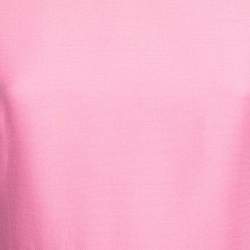 Pre Owned Valentino Pink Wool & Silk Leather Applique Detail Short Sleeve Dress M
