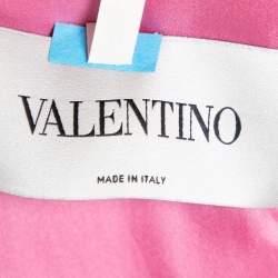 Pre Owned Valentino Pink Wool & Silk Leather Applique Detail Short Sleeve Dress M