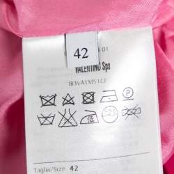 Pre Owned Valentino Pink Wool & Silk Leather Applique Detail Short Sleeve Dress M