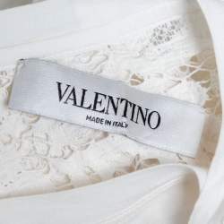 Pre Owned Valentino Off White Cotton & Lace Paneled Short Sleeve T-Shirt S