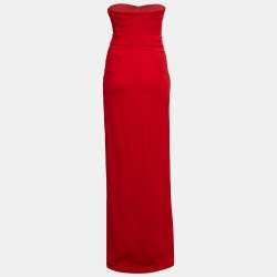 مملوكة مسبقًا Valentino Red Crepe Ruffle Detail Strapless Maxi Dress M