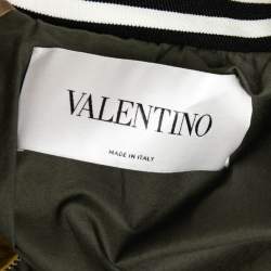 Pre Owned Valentino Yellow & Green Silk Satin Embroidered Patch Detail Bomber Jacket L