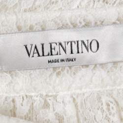 Pre Owned Valentino White Lace Tiered Midi Skirt S