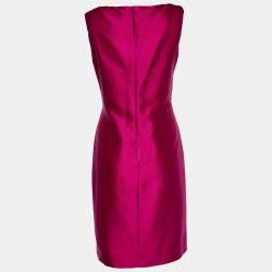 Pre Owned Valentino Vintage Pink Silk Wool Bow Detail Sheath Dress M