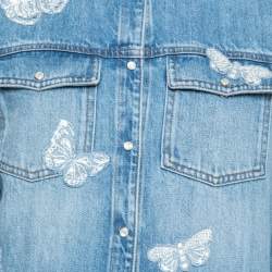 Pre Owned Valentino Blue Denim Butterfly Embroidered Button Front Shirt M