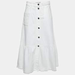 Valentino White Denim Bead Embroidered Embellished High Waist Skirt M