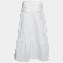 Valentino White Denim Bead Embroidered Embellished High Waist Skirt M