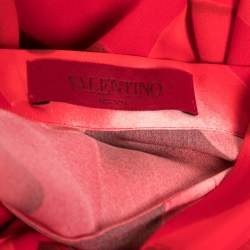 Pre Owned Valentino Red Heart Printed Silk Neck Tie Detail Button Front Blouse M
