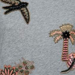Pre Owned Valentino Grey Cotton Embroidered Embellished Round Neck T-Shirt M