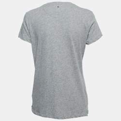 Pre Owned Valentino Grey Cotton Embroidered Embellished Round Neck T-Shirt M