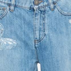 Pre Owned Valentino Blue Denim Butterfly Embroidered Straight Fit Jeans M
