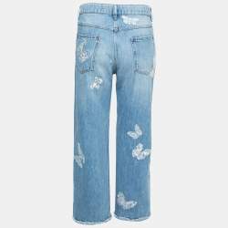 Pre Owned Valentino Blue Denim Butterfly Embroidered Straight Fit Jeans M