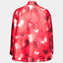 Valentino Red Printed Satin Zip Front Oversized Jacket S