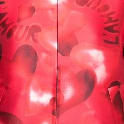 Valentino Red Printed Satin Zip Front Oversized Jacket S