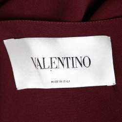Pre Owned Valentino Maroon Silk Crepe Bow Detail Maxi Dress M