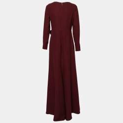 Pre Owned Valentino Maroon Silk Crepe Bow Detail Maxi Dress M