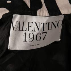 Pre Owned Valentino Monochrome Tiger Printed Wool & Silk Pleated Skirt S