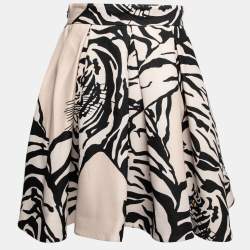 Pre Owned Valentino Monochrome Tiger Printed Wool & Silk Pleated Skirt S