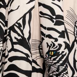 Pre Owned Valentino Monochrome Tiger Printed Wool & Silk Pleated Skirt S