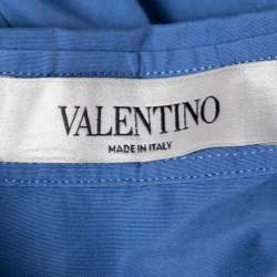Pre Owned Valentino Blue Cotton Button Front Short Sleeve Blouse L