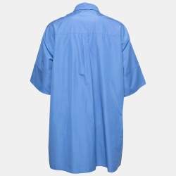 Pre Owned Valentino Blue Cotton Button Front Short Sleeve Blouse L
