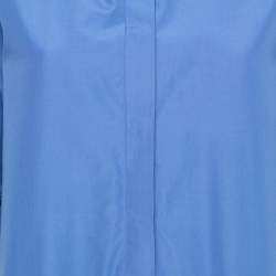 Pre Owned Valentino Blue Cotton Button Front Short Sleeve Blouse L