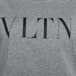Pre Owned Valentino Grey Jersey VLTN Print Crew Neck T-Shirt L