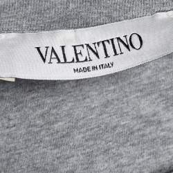 Pre Owned Valentino Grey Jersey VLTN Print Crew Neck T-Shirt L