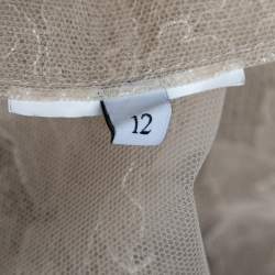 Pre Owned Valentino Beige Lace Ruffle Detail Button Front Long Sleeve Blouse L