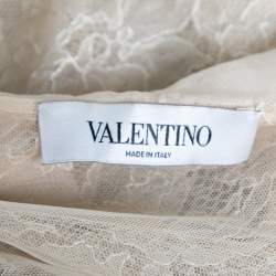 Pre Owned Valentino Beige Lace Ruffle Detail Button Front Long Sleeve Blouse L