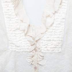 Pre Owned Valentino Beige Lace Ruffle Detail Button Front Long Sleeve Blouse L