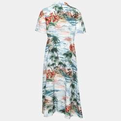 مملوكة مسبقًا Valentino Multicolor Hawaiian Printed Silk Crepe De Chine Button Front Midi Dress M