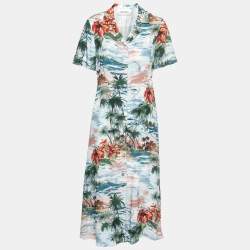 مملوكة مسبقًا Valentino Multicolor Hawaiian Printed Silk Crepe De Chine Button Front Midi Dress M