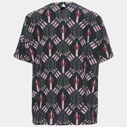 Pre Owned Valentino Black Loveblade Print Silk Round Neck Top L