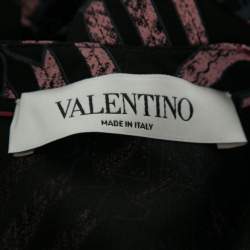 Pre Owned Valentino Black Loveblade Print Silk Round Neck Top L