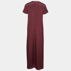 Pre Owned Valentino Burgundy & Pink Paneled Silk Crepe Short Sleeve Maxi Dress S
