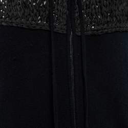 Pre Owned Valentino Grey/Black Wool Crochet Hoodie Zip Front Jacket M
