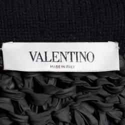Pre Owned Valentino Grey/Black Wool Crochet Hoodie Zip Front Jacket M