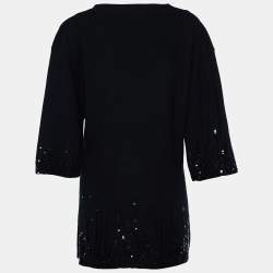 Pre Owned Valentino Black Wool Sequin Embellished V-Neck Sweaters L