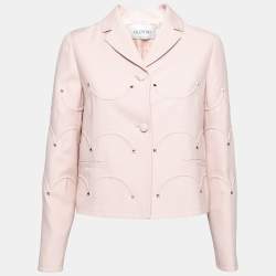 Pre Owned Valentino Pink Wool Scalloped Studded Long Sleeve Jacket M